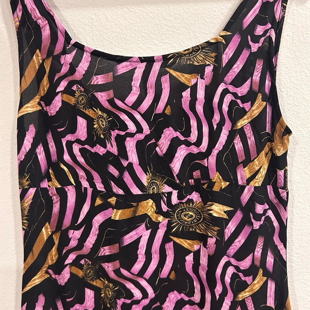 DVF Diane Von Furstenberg Black Print Silk Sleeveless Midi Dress Vintage Size 6 - Picture 5 of 6